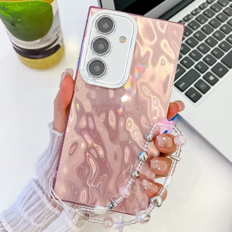 For Samsung Galaxy A35 5G Plating Glitter Texture Chain Wristband TPU Phone Case with Lens Film