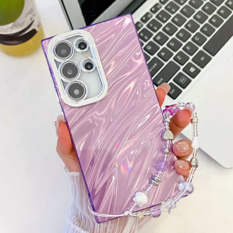 For Samsung Galaxy S24 Ultra 5G Plating Glitter Texture Chain Wristband TPU Phone Case with Lens Film