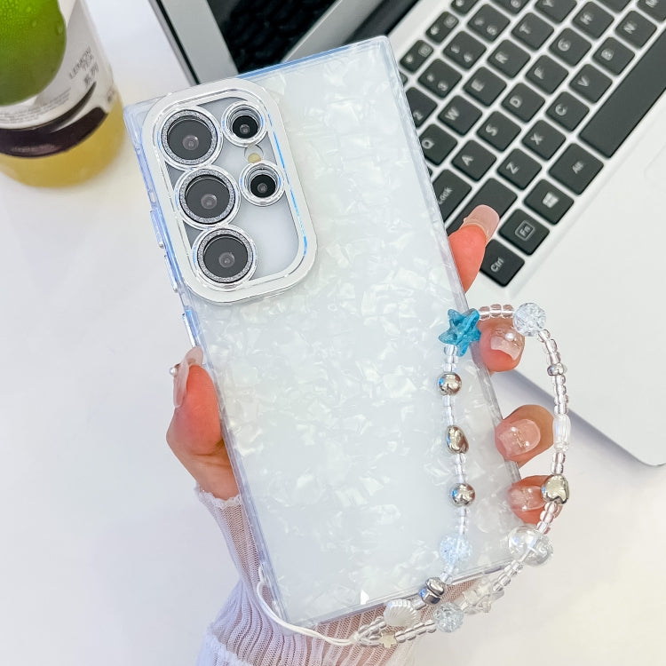 For Samsung Galaxy S24 Ultra 5G Plating Glitter Texture Chain Wristband TPU Phone Case with Lens Film