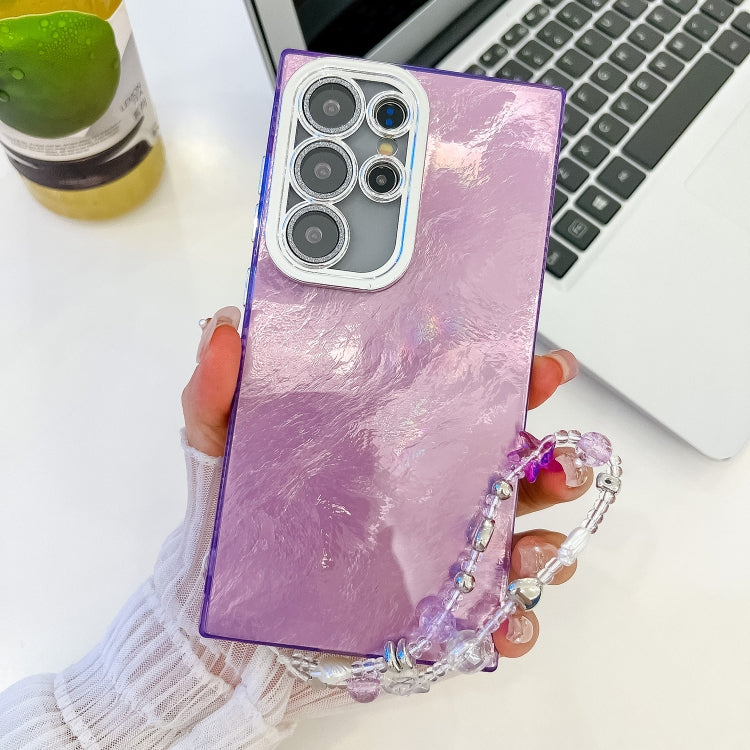 For Samsung Galaxy S24 Ultra 5G Plating Glitter Texture Chain Wristband TPU Phone Case with Lens Film