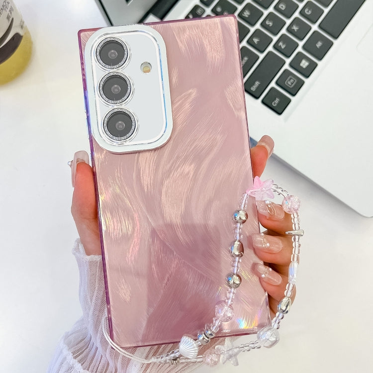 For Samsung Galaxy S24+ 5G Plating Glitter Texture Chain Wristband TPU Phone Case with Lens Film