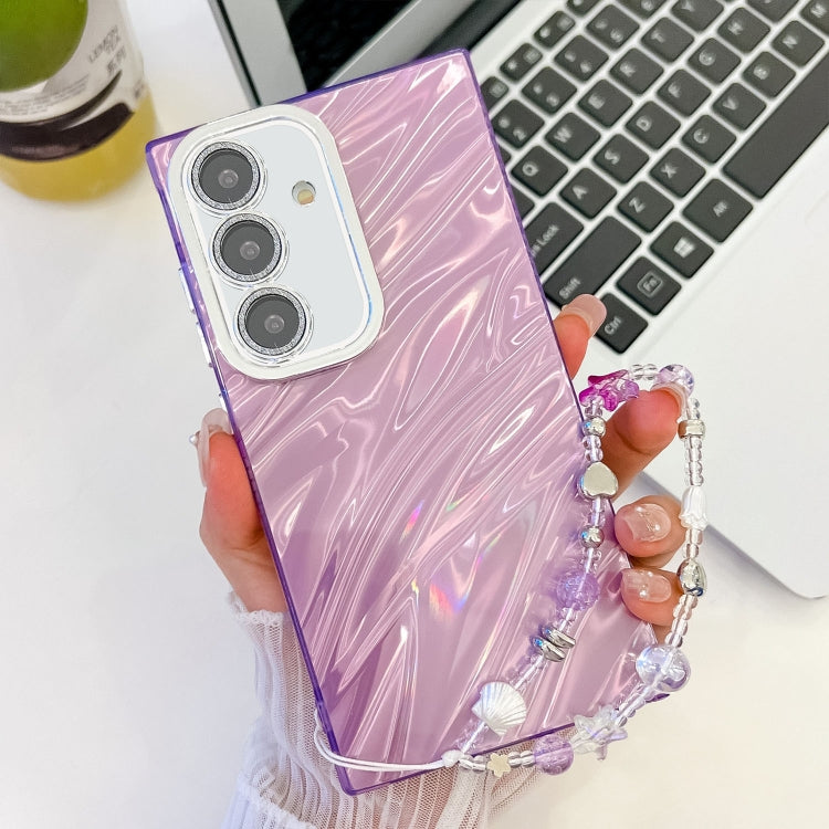 For Samsung Galaxy A25 5G Plating Glitter Texture Chain Wristband TPU Phone Case with Lens Film