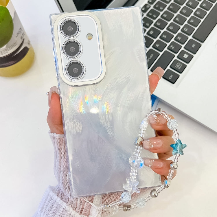 For Samsung Galaxy A54 5G Plating Glitter Texture Chain Wristband TPU Phone Case with Lens Film