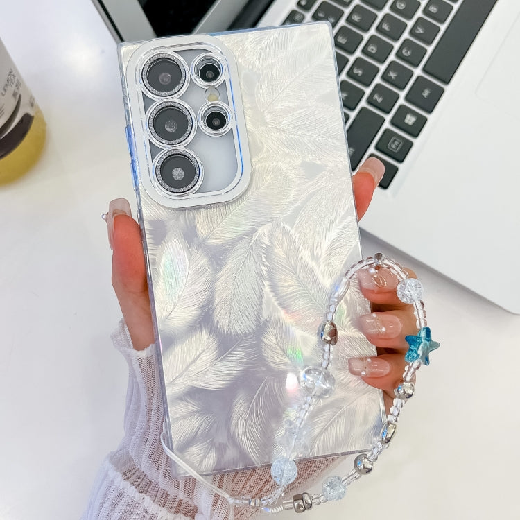 For Samsung Galaxy S23 Ultra 5G Plating Glitter Texture Chain Wristband TPU Phone Case with Lens Film