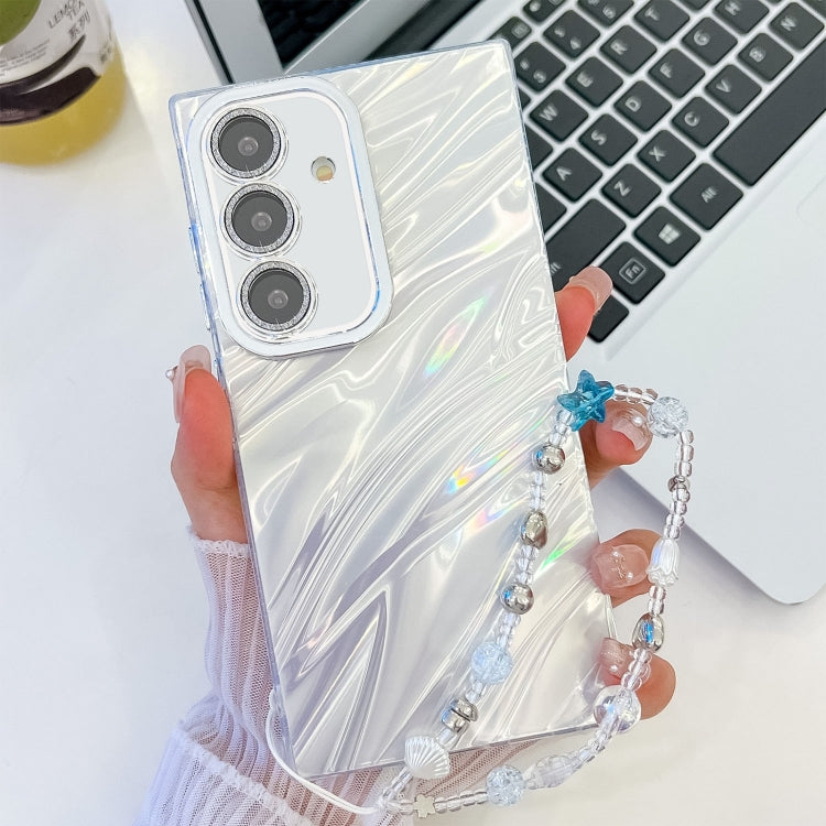 For Samsung Galaxy S25 5G Plating Glitter Texture Chain Wristband TPU Phone Case with Lens Film