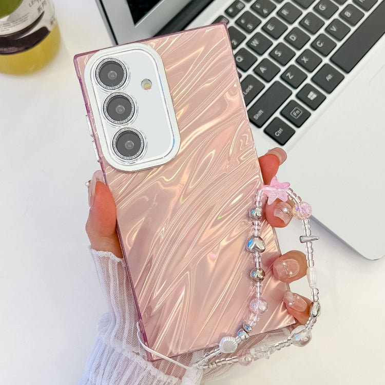 For Samsung Galaxy S25 5G Plating Glitter Texture Chain Wristband TPU Phone Case with Lens Film