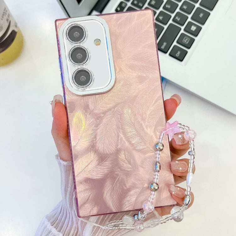 For Samsung Galaxy S25 5G Plating Glitter Texture Chain Wristband TPU Phone Case with Lens Film