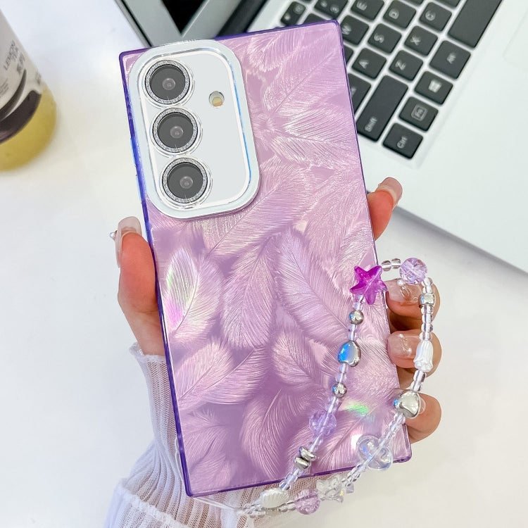 For Samsung Galaxy S25 5G Plating Glitter Texture Chain Wristband TPU Phone Case with Lens Film