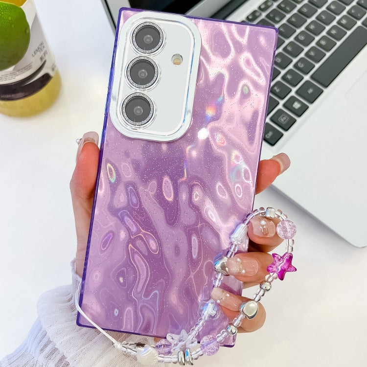For Samsung Galaxy S25 5G Plating Glitter Texture Chain Wristband TPU Phone Case with Lens Film