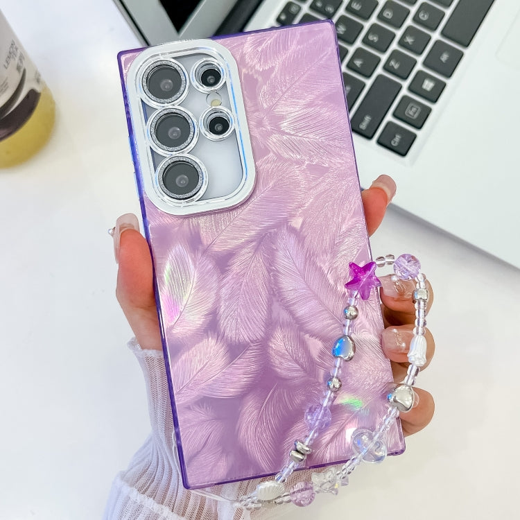 For Samsung Galaxy S25 Ultra 5G Plating Glitter Texture Chain Wristband TPU Phone Case with Lens Film