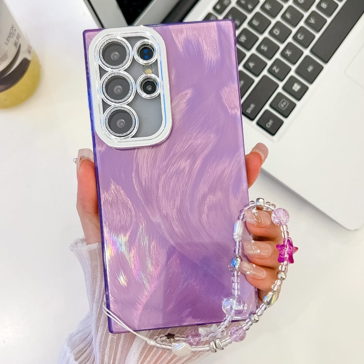 For Samsung Galaxy S25 Ultra 5G Plating Glitter Texture Chain Wristband TPU Phone Case with Lens Film