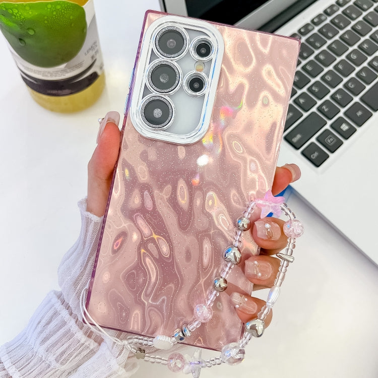 For Samsung Galaxy S25 Ultra 5G Plating Glitter Texture Chain Wristband TPU Phone Case with Lens Film