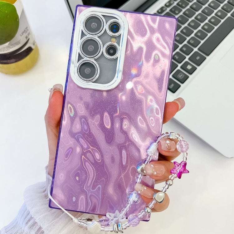 For Samsung Galaxy S25 Ultra 5G Plating Glitter Texture Chain Wristband TPU Phone Case with Lens Film