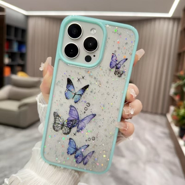 For iPhone 16 Pro Max Color Butterfly Glitter Epoxy TPU Phone Case
