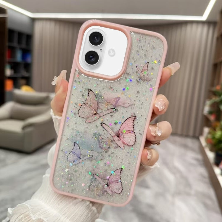 For iPhone 16 Plus Color Butterfly Glitter Epoxy TPU Phone Case