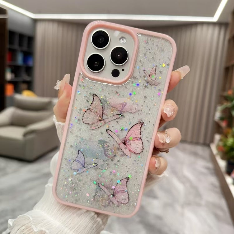For iPhone 16 Pro Color Butterfly Glitter Epoxy TPU Phone Case