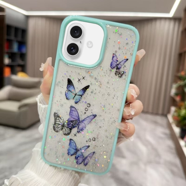 For iPhone 16 Color Butterfly Glitter Epoxy TPU Phone Case