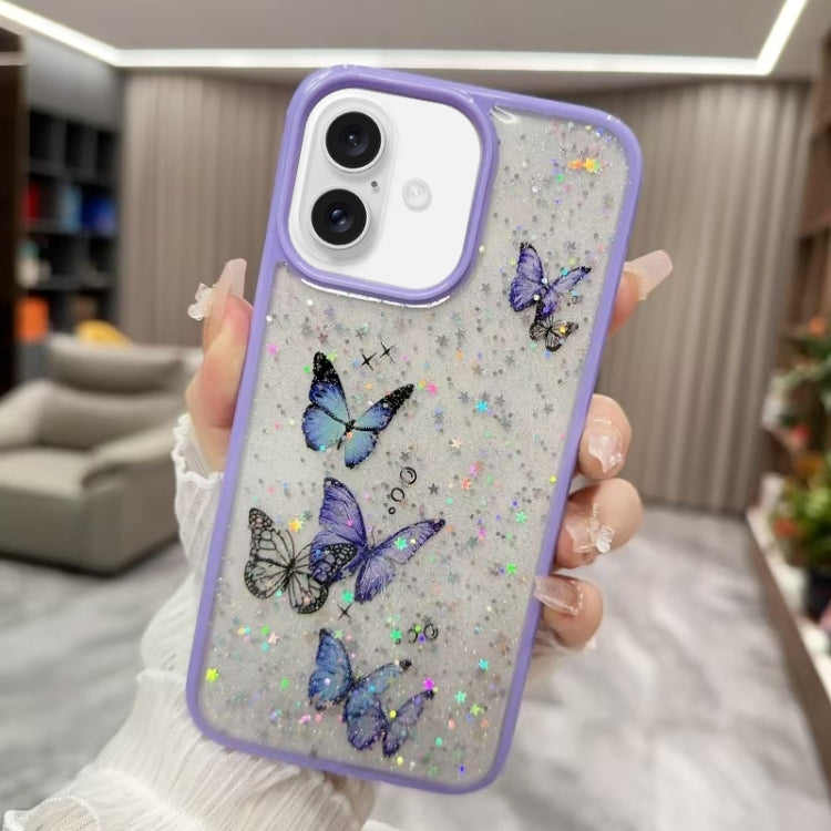 For iPhone 16 Color Butterfly Glitter Epoxy TPU Phone Case