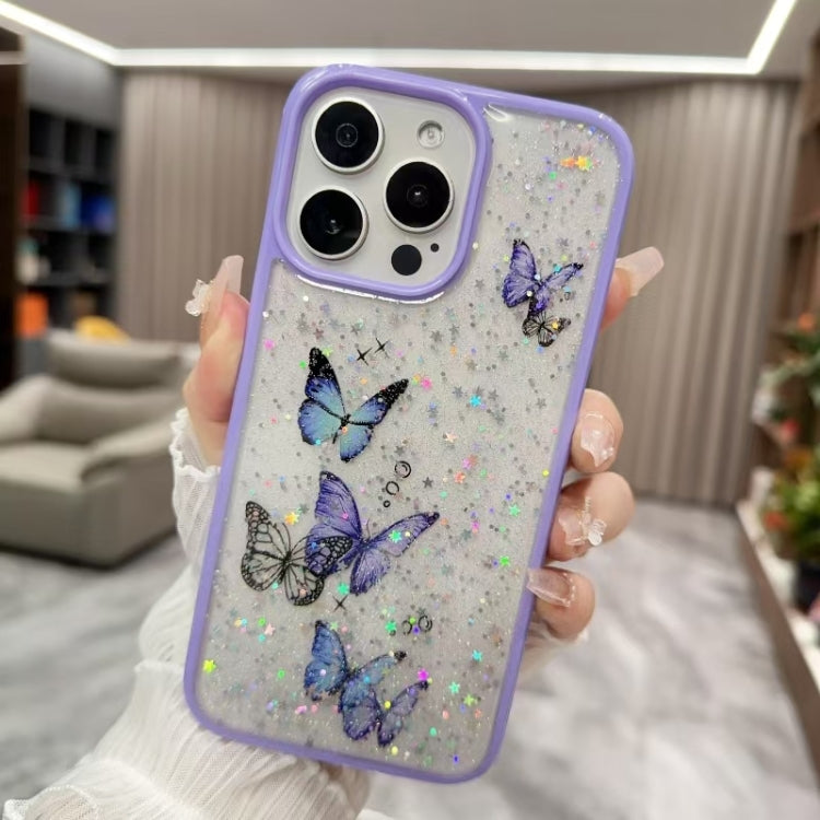 For iPhone 15 Pro Max Color Butterfly Glitter Epoxy TPU Phone Case