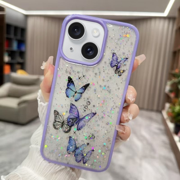 For iPhone 15 Plus Color Butterfly Glitter Epoxy TPU Phone Case