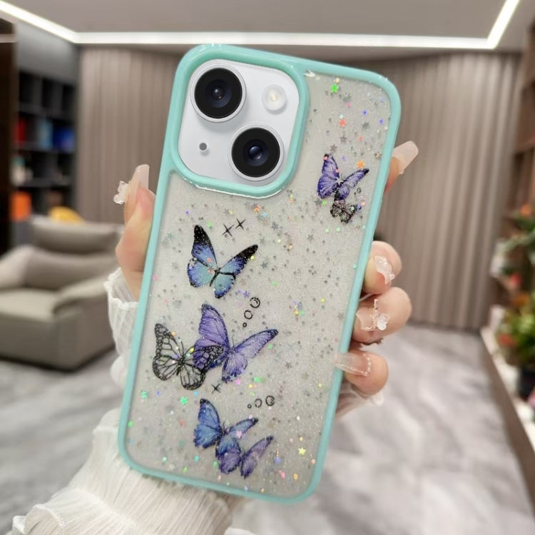 For iPhone 15 Color Butterfly Glitter Epoxy TPU Phone Case