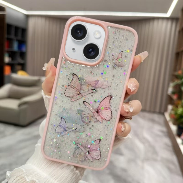For iPhone 15 Color Butterfly Glitter Epoxy TPU Phone Case