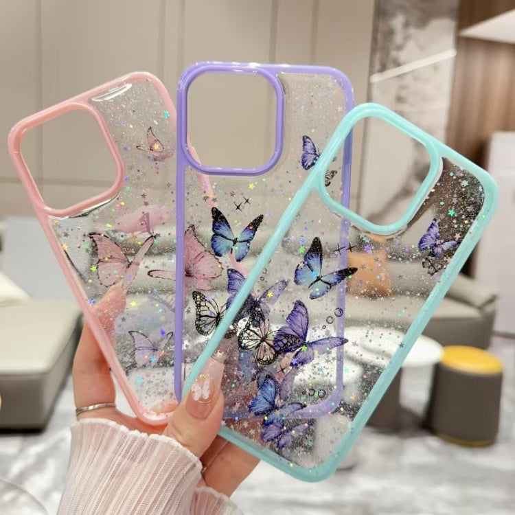For iPhone 15 Pro Max Color Butterfly Glitter Epoxy TPU Phone Case