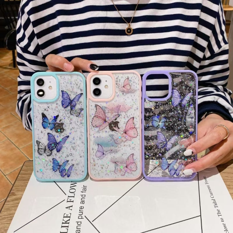 For iPhone 15 Pro Max Color Butterfly Glitter Epoxy TPU Phone Case
