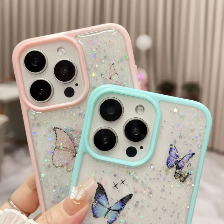 For iPhone 15 Pro Max Color Butterfly Glitter Epoxy TPU Phone Case