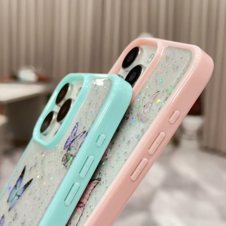 For iPhone 15 Pro Max Color Butterfly Glitter Epoxy TPU Phone Case