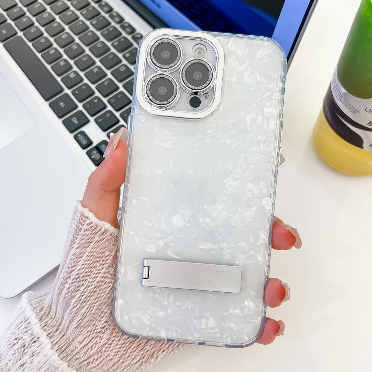 For iPhone 14 Pro Max Plating Glitter Texture Fold Holder TPU Phone Case with Lens Film
