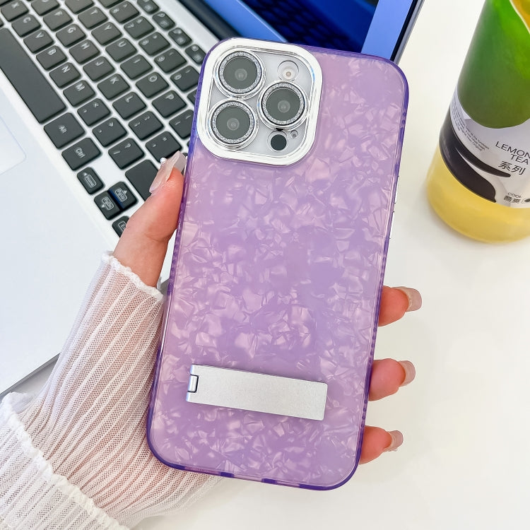 For iPhone 13 Pro Max Plating Glitter Texture Fold Holder TPU Phone Case with Lens Film