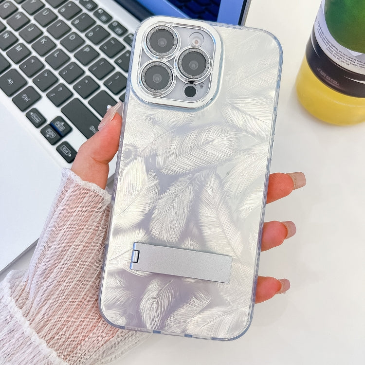 For iPhone 13 Pro Max Plating Glitter Texture Fold Holder TPU Phone Case with Lens Film