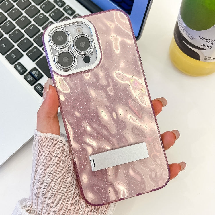 For iPhone 13 Pro Max Plating Glitter Texture Fold Holder TPU Phone Case with Lens Film