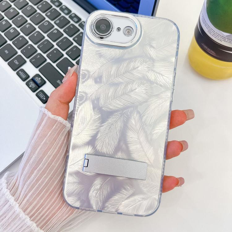 For iPhone 17e / 16e Plating Glitter Texture Fold Holder TPU Phone Case with Lens Film