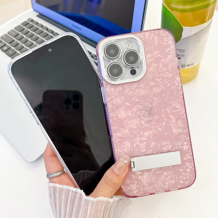 For iPhone 16 Pro Plating Glitter Texture Fold Holder TPU Phone Case with Lens Film