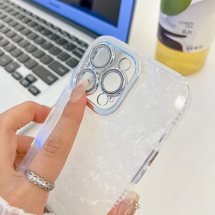 For iPhone 14 Plating Glitter Texture Fold Holder TPU Phone Case with Lens Film