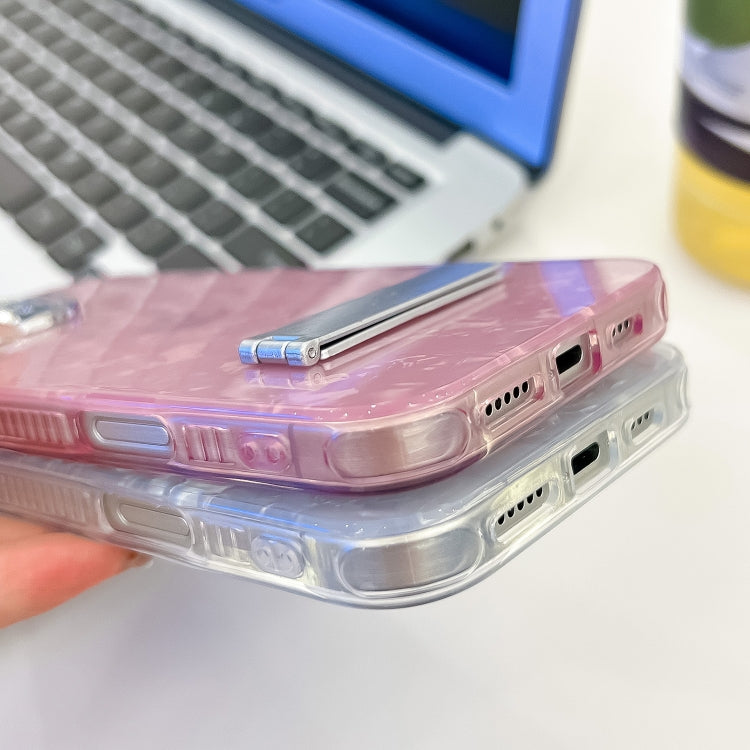 For iPhone 13 Pro Plating Glitter Texture Fold Holder TPU Phone Case with Lens Film