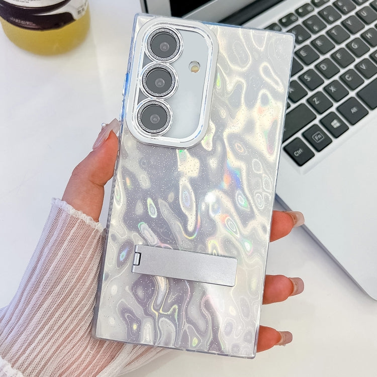 For Samsung Galaxy A35 5G Plating Glitter Texture Fold Holder TPU Phone Case with Lens Film