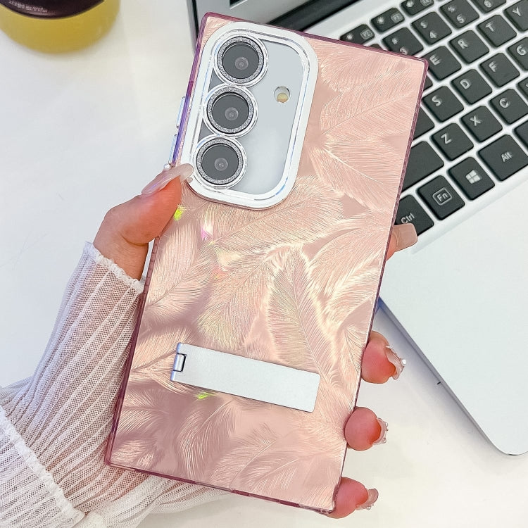 For Samsung Galaxy A36 5G Plating Glitter Texture Fold Holder TPU Phone Case with Lens Film