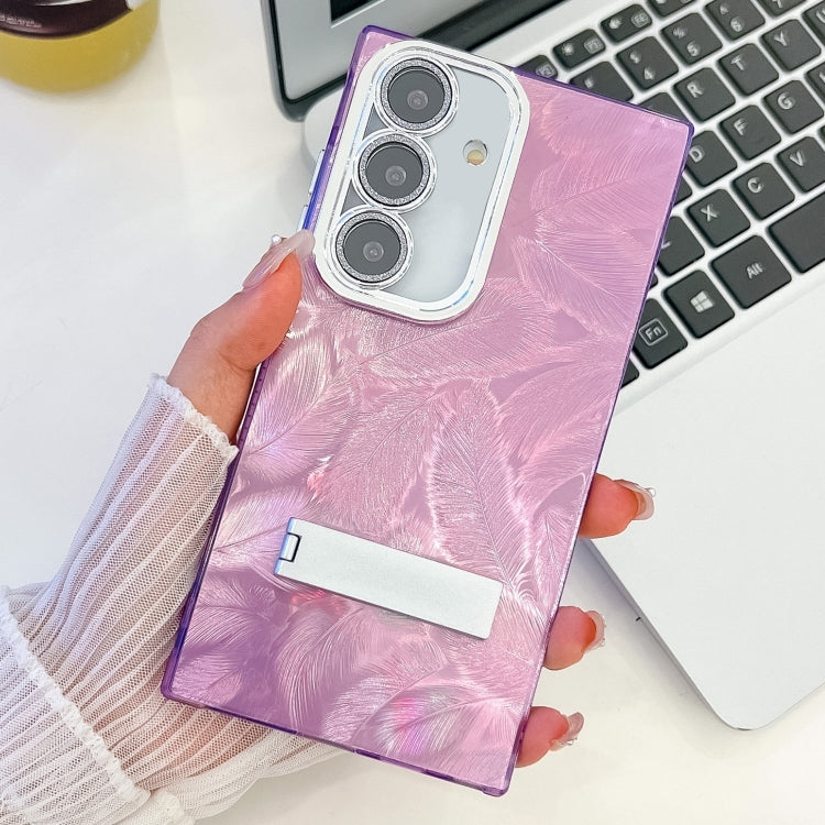 For Samsung Galaxy A36 5G Plating Glitter Texture Fold Holder TPU Phone Case with Lens Film