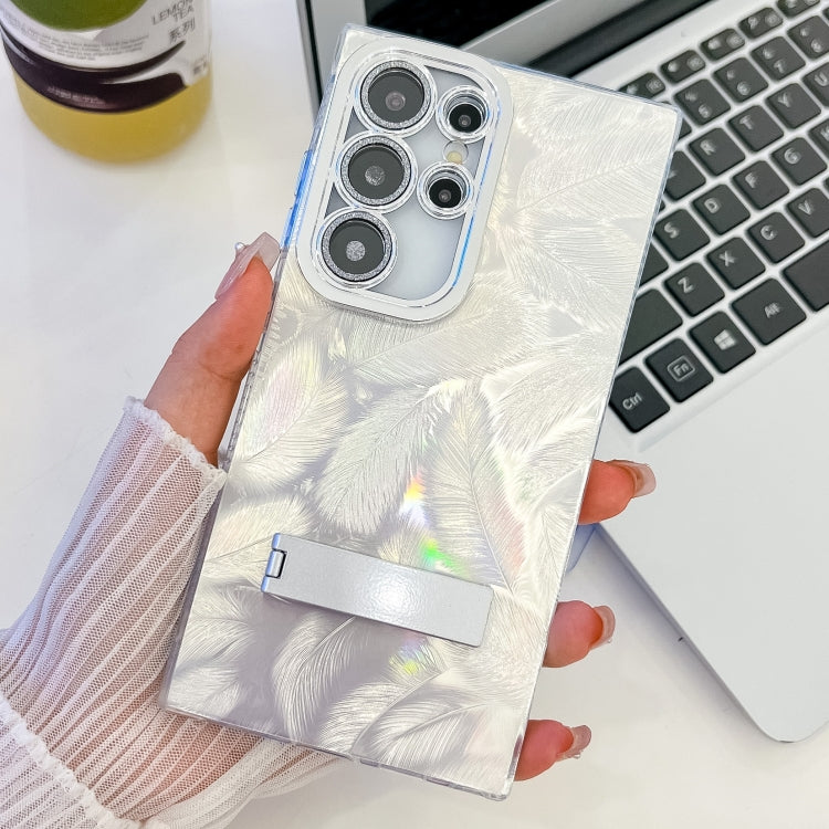 For Samsung Galaxy S25 Ultra 5G Plating Glitter Texture Fold Holder TPU Phone Case with Lens Film