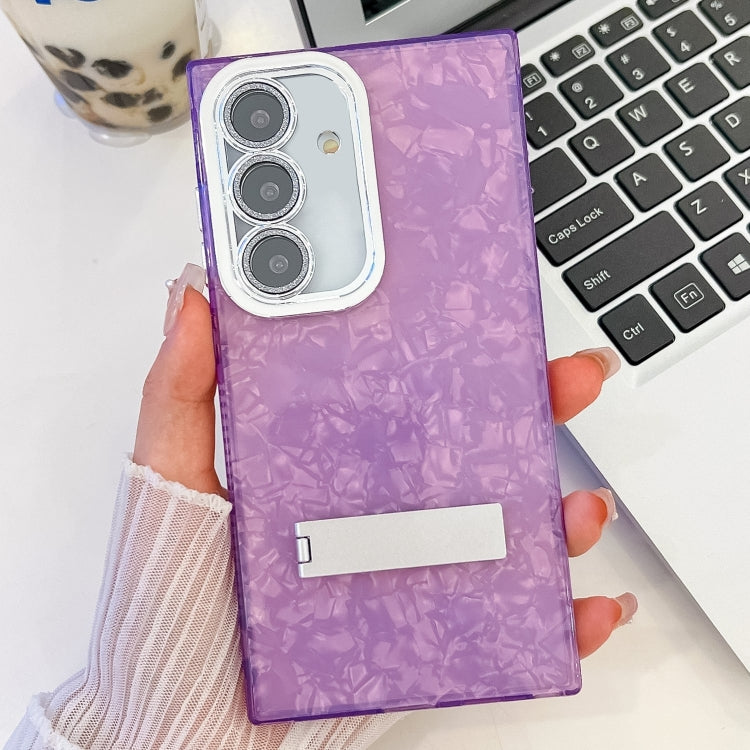 For Samsung Galaxy A16 5G Plating Glitter Texture Fold Holder TPU Phone Case with Lens Film