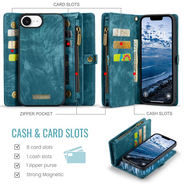 For iPhone 17e / 16e CaseMe 008 Detachable Multifunctional Leather Phone Case