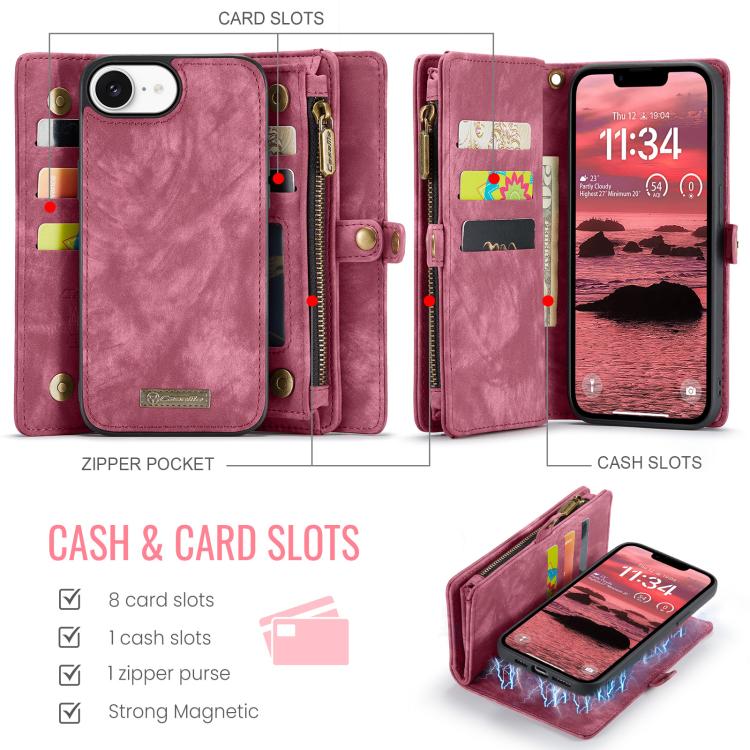 For iPhone 17e / 16e CaseMe 008 Detachable Multifunctional Leather Phone Case