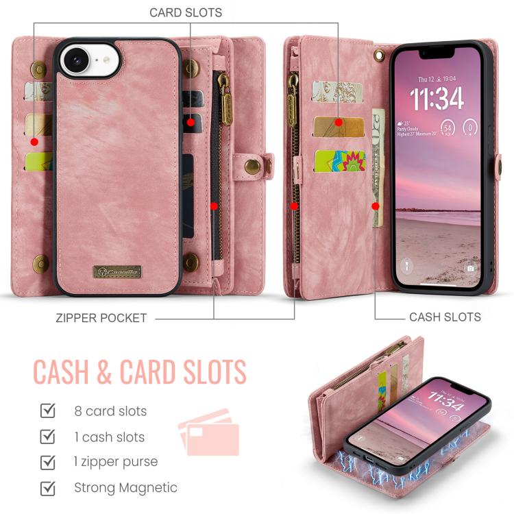 For iPhone 17e / 16e CaseMe 008 Detachable Multifunctional Leather Phone Case