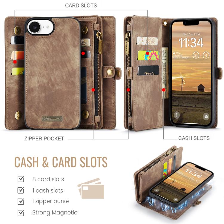 For iPhone 17e / 16e CaseMe 008 Detachable Multifunctional Leather Phone Case