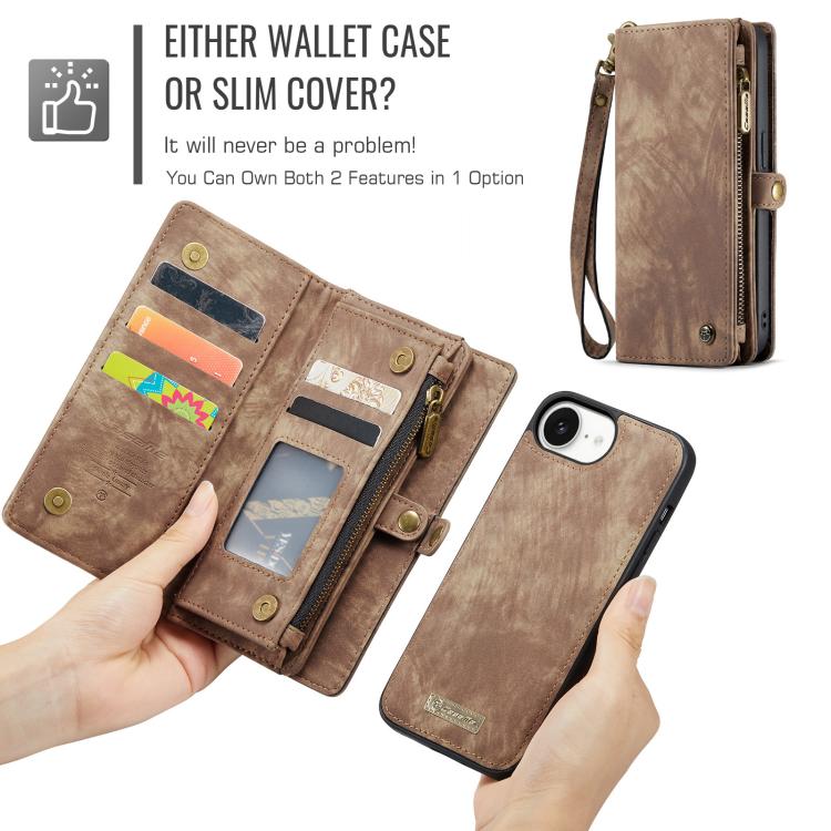 For iPhone 17e / 16e CaseMe 008 Detachable Multifunctional Leather Phone Case