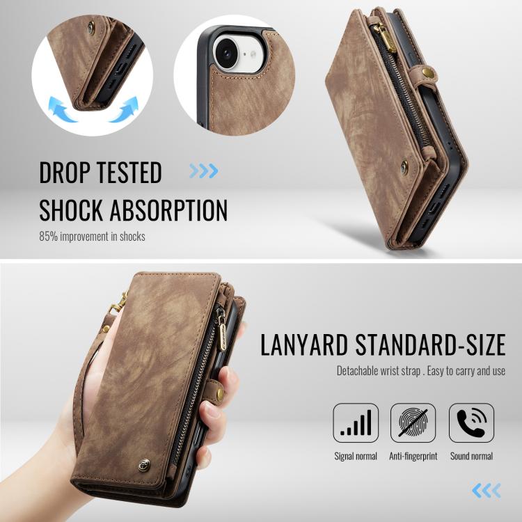 For iPhone 17e / 16e CaseMe 008 Detachable Multifunctional Leather Phone Case