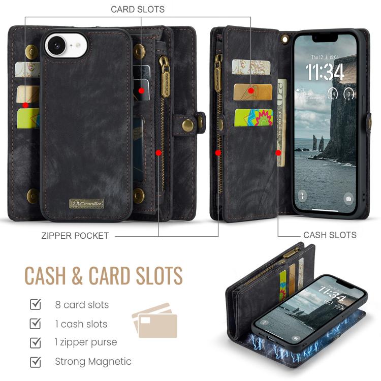 For iPhone 17e / 16e CaseMe 008 Detachable Multifunctional Leather Phone Case